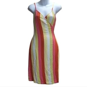 Leith Colorful Spring Colorblock Striped Wrap Dress M